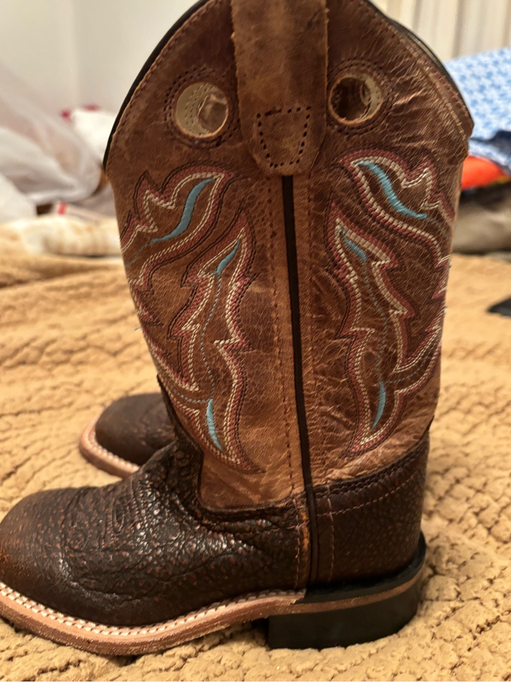 Old West BSC 1819 kids unisex Western Cowboy Boots w/ Blue Stitching 8.5